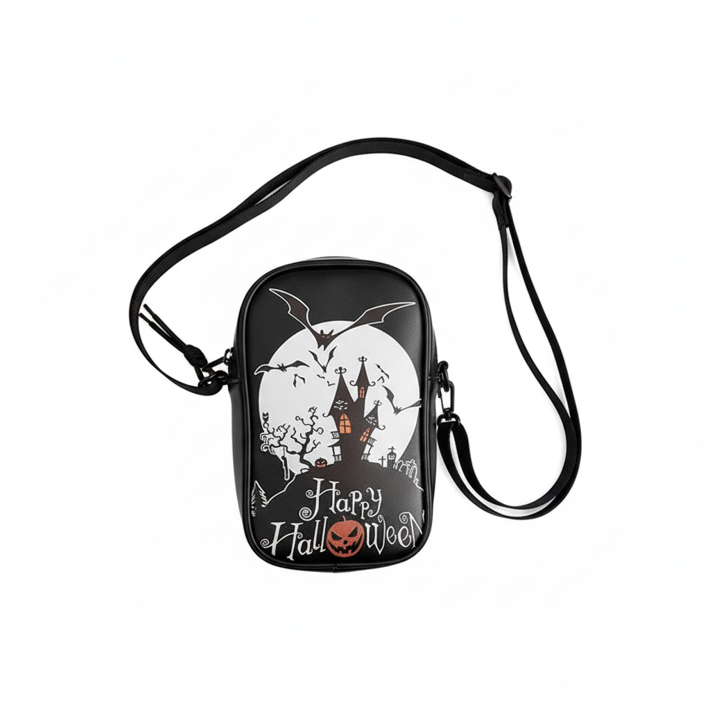 Halloween Graffiti Phone Bag Girls Funny Cartoon Pumpkin Ghost Bat Print Crossbody Bag For Women Mini Personality Creative Shoulder Bags