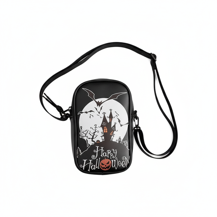 Halloween Graffiti Phone Bag Girls Funny Cartoon Pumpkin Ghost Bat Print Crossbody Bag For Women Mini Personality Creative Shoulder Bags