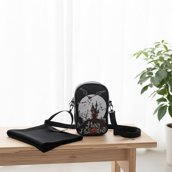 Halloween Graffiti Phone Bag Girls Funny Cartoon Pumpkin Ghost Bat Print Crossbody Bag For Women Mini Personality Creative Shoulder Bags
