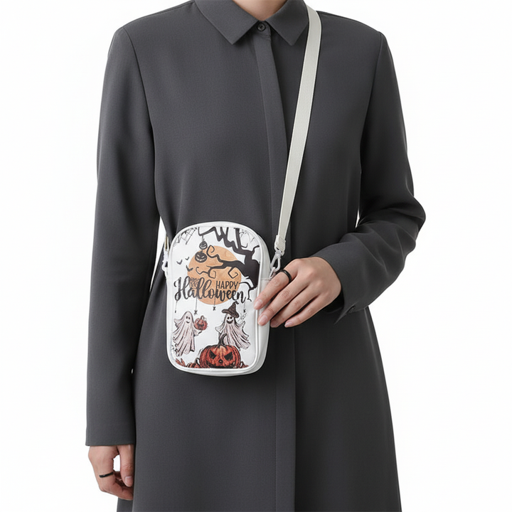 Halloween Graffiti Phone Bag Girls Funny Cartoon Pumpkin Ghost Bat Print Crossbody Bag For Women Mini Personality Creative Shoulder Bags