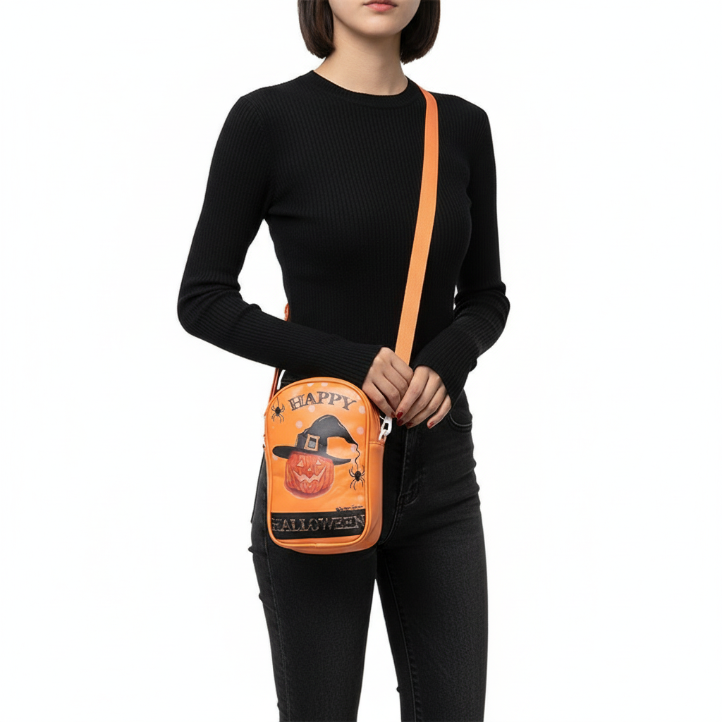Halloween Graffiti Phone Bag Girls Funny Cartoon Pumpkin Ghost Bat Print Crossbody Bag For Women Mini Personality Creative Shoulder Bags