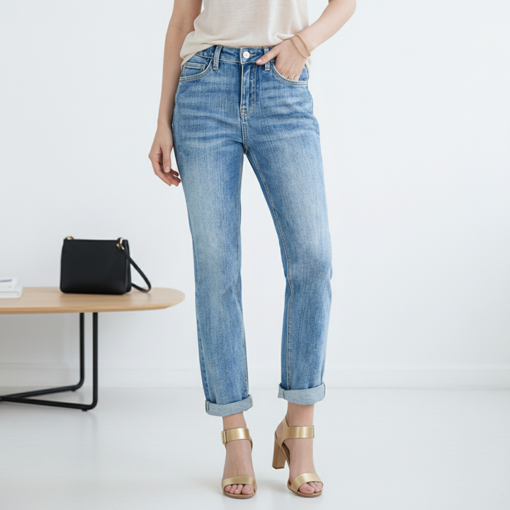 Women’s Denim Pants, Tight Jeans, Built In Zipper Closure, Foldable Legs