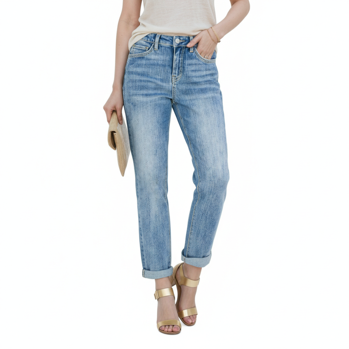 Women’s Denim Pants, Tight Jeans, Built In Zipper Closure, Foldable Legs