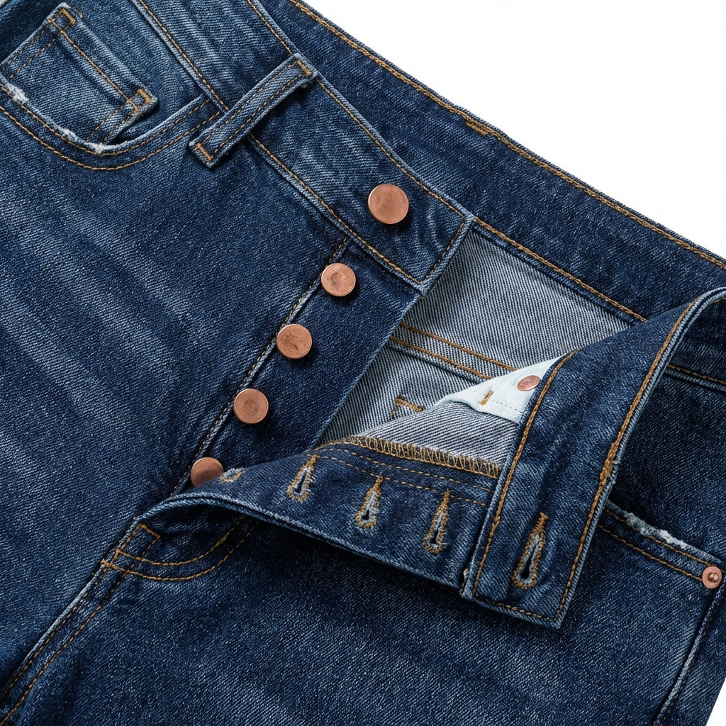 Women's High-Rise Buckle Accent Skinny Jeans – Mid Blue Slim Fit Denim
