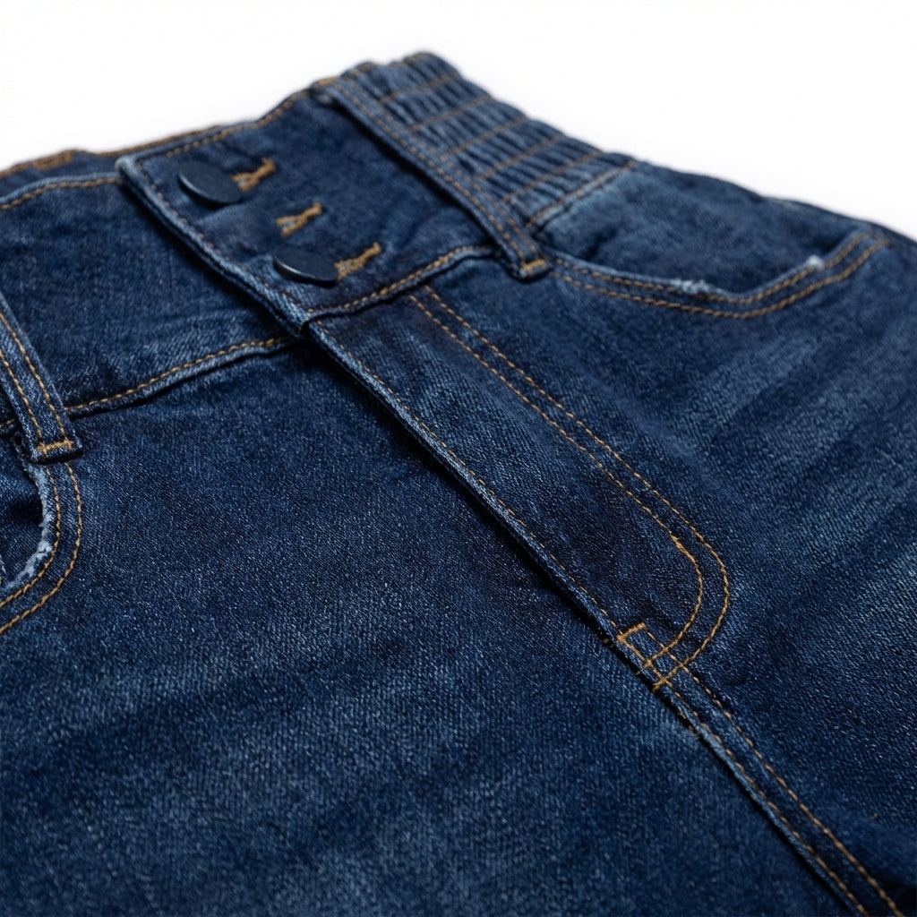 Women's High-Waist Slim Fit Jeans – Button Front Denim with Shirred Back Detail
