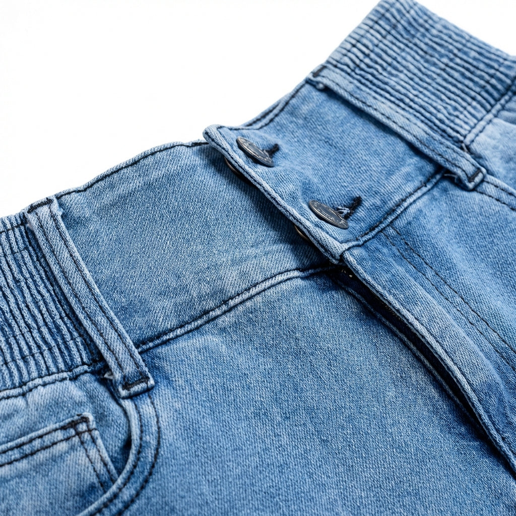 Women's High-Waist Slim Fit Jeans – Button Front Denim with Shirred Back Detail