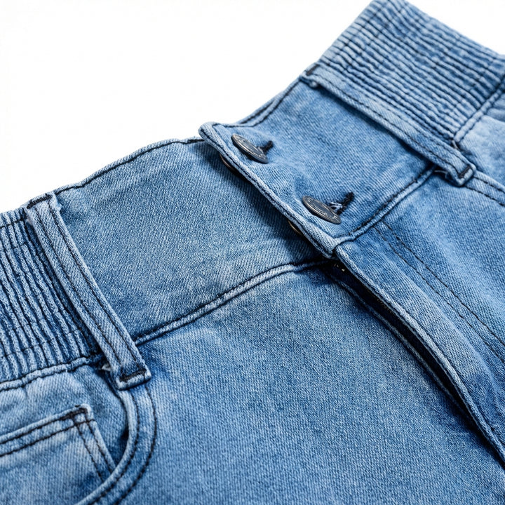 Women's High-Waist Slim Fit Jeans – Button Front Denim with Shirred Back Detail