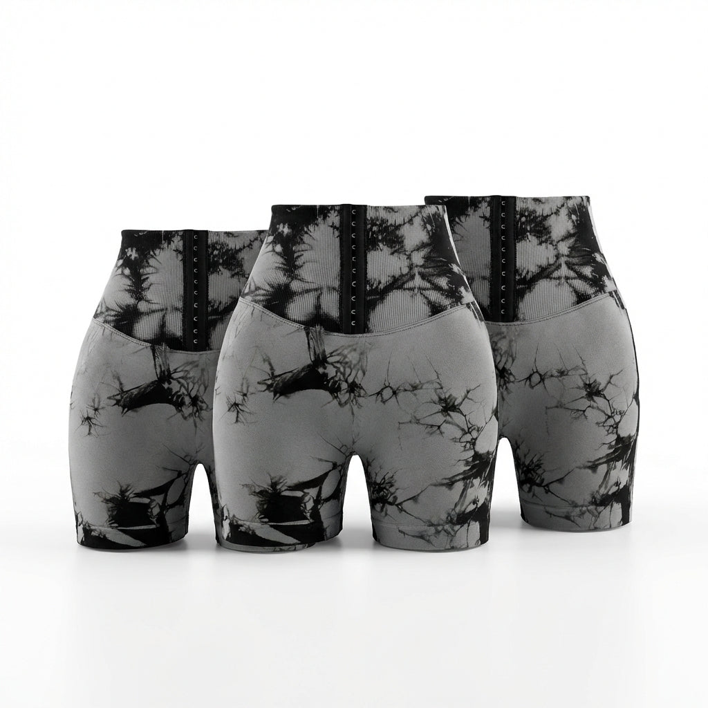 3-Pack Seamless Tie-Dye Scrunch Butt Shorts – High-Waisted Tummy Control Workout Shorts