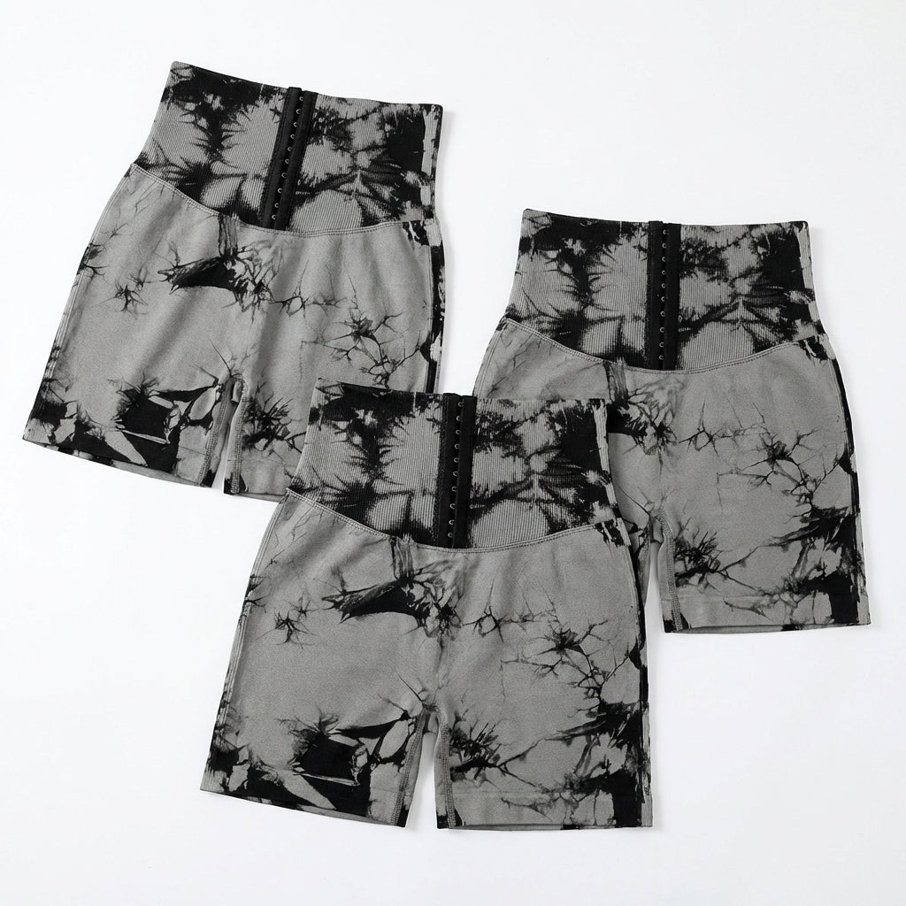 3-Pack Seamless Tie-Dye Scrunch Butt Shorts – High-Waisted Tummy Control Workout Shorts