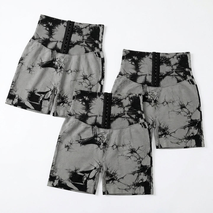 3-Pack Seamless Tie-Dye Scrunch Butt Shorts – High-Waisted Tummy Control Workout Shorts
