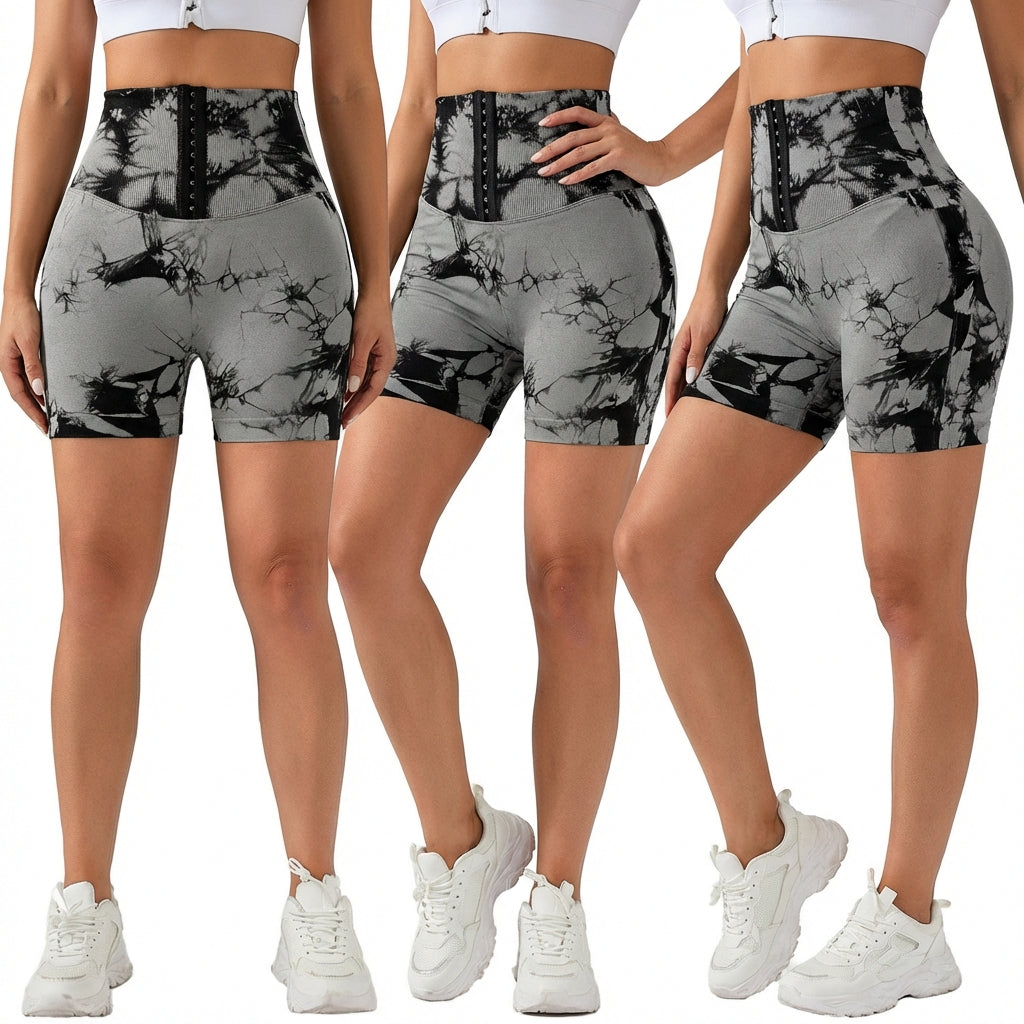 3-Pack Seamless Tie-Dye Scrunch Butt Shorts – High-Waisted Tummy Control Workout Shorts
