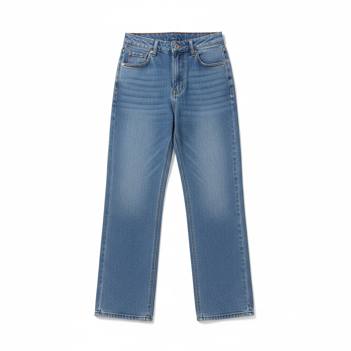 Washed Fashion Straight Jeans Women's Mid Waist