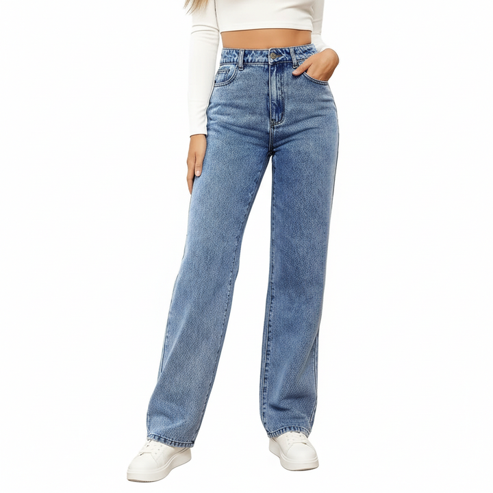 Washed Fashion Straight Jeans Women's Mid Waist