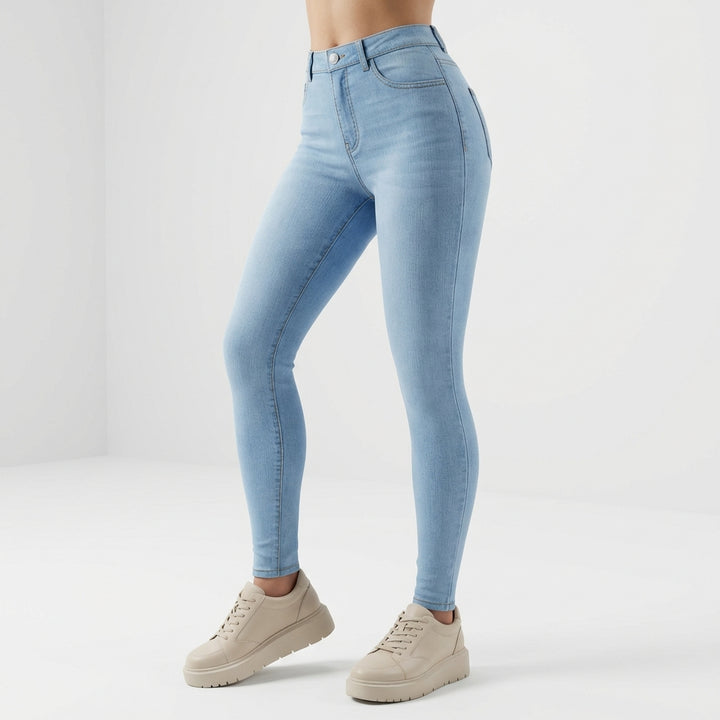 Women's High-Rise Slim Fit Blue Jeans – Stretch Denim with Slant Pockets