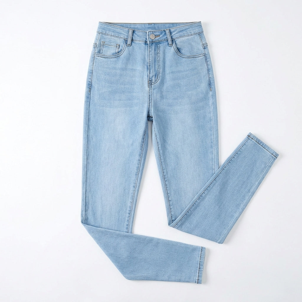 Women's High-Rise Slim Fit Blue Jeans – Stretch Denim with Slant Pockets
