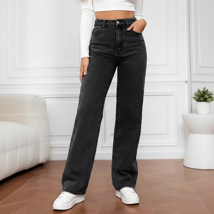 Washed Fashion Straight Jeans Women's Mid Waist