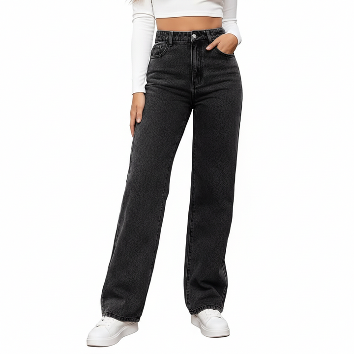 Washed Fashion Straight Jeans Women's Mid Waist