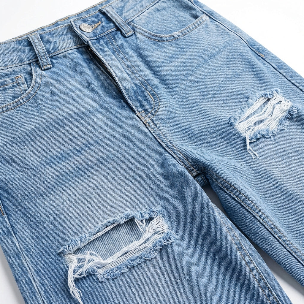European And American Ladies Washed Hole Denim Trousers
