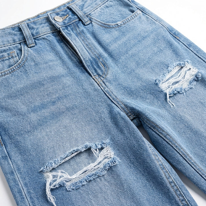 European And American Ladies Washed Hole Denim Trousers