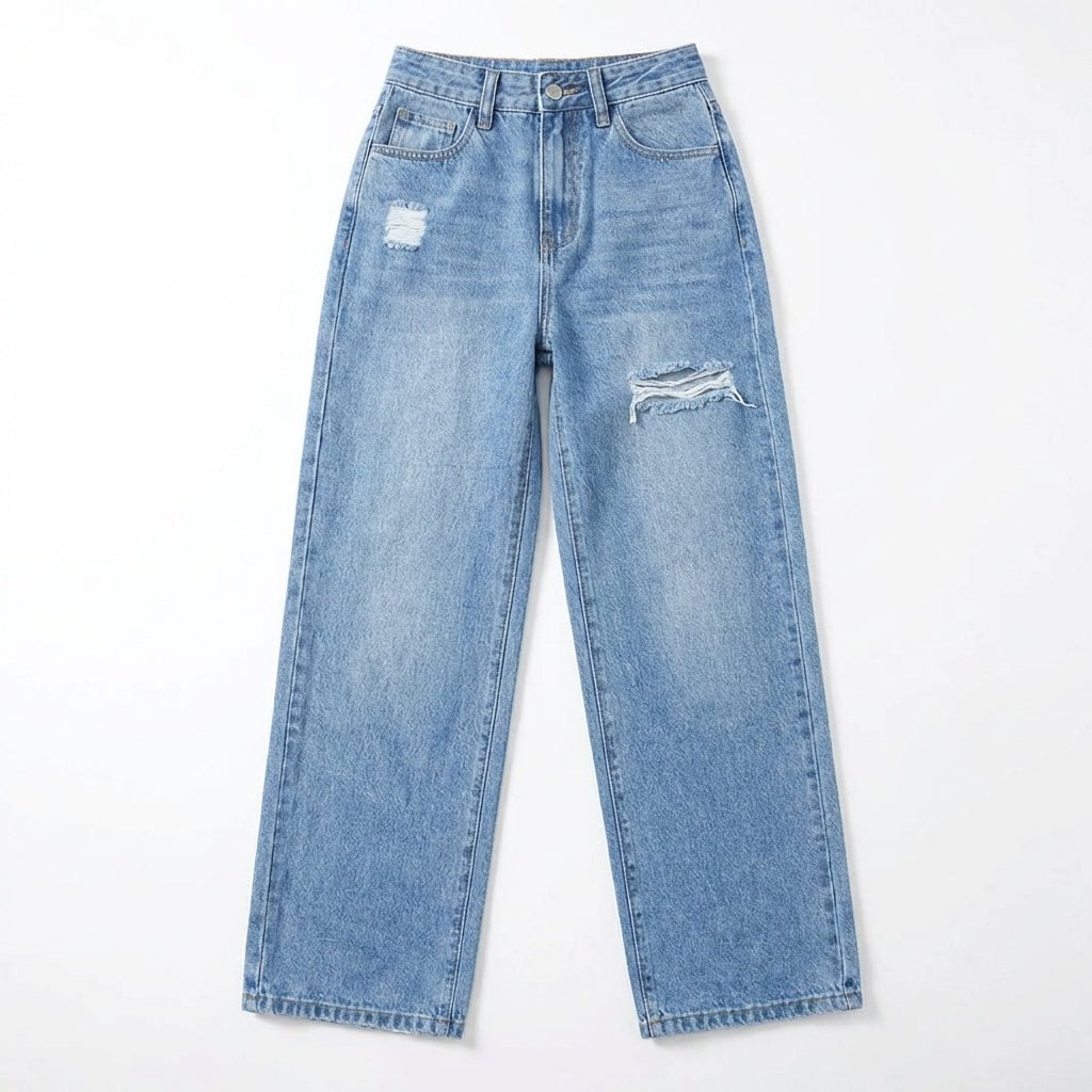 European And American Ladies Washed Hole Denim Trousers