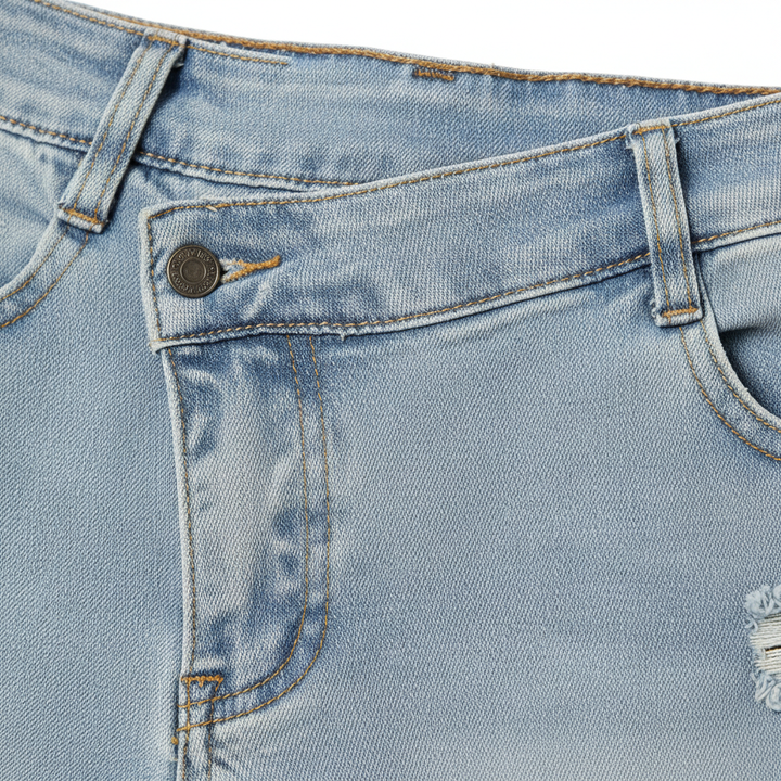 Women's Tear Washed Slim Fit Denim Jeans with Waist Belt