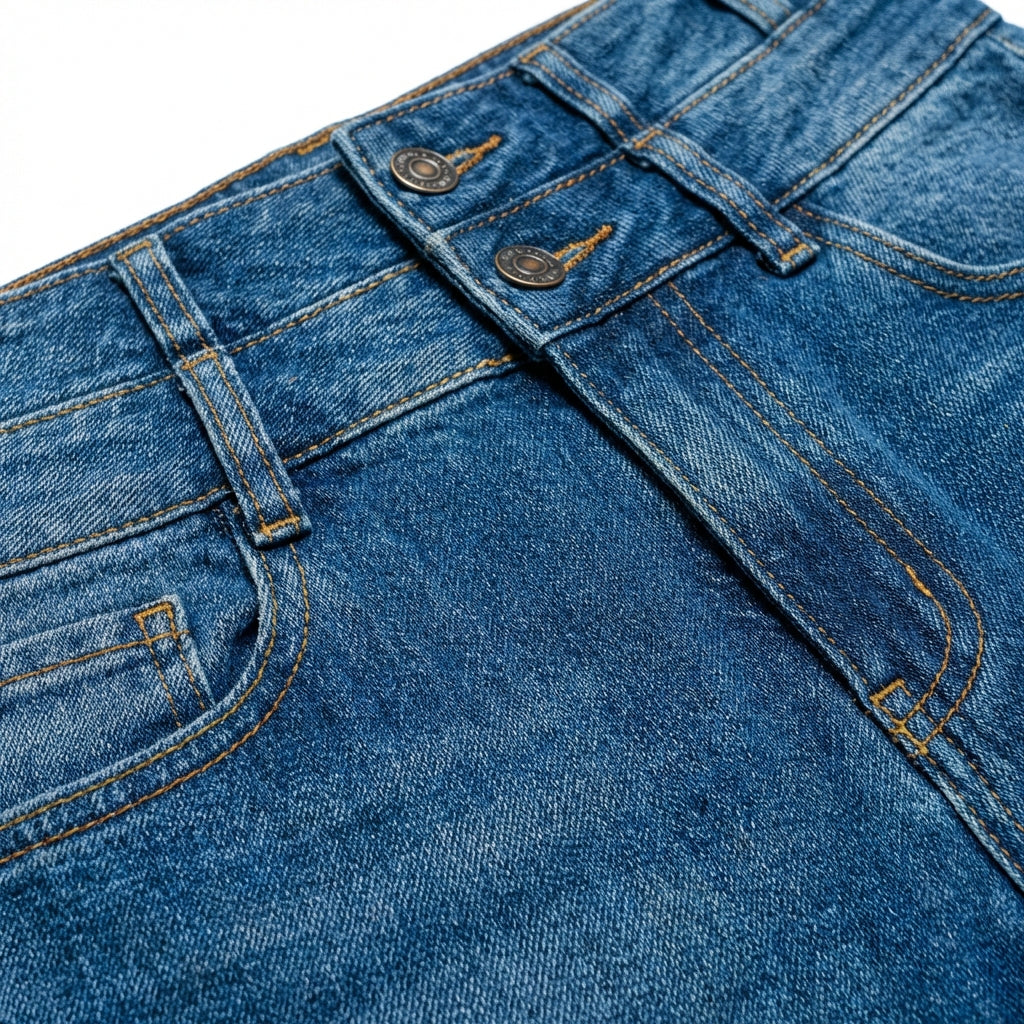 Women's Medium Blue Elastic Waist Jeans - Wide Leg Casual Denim