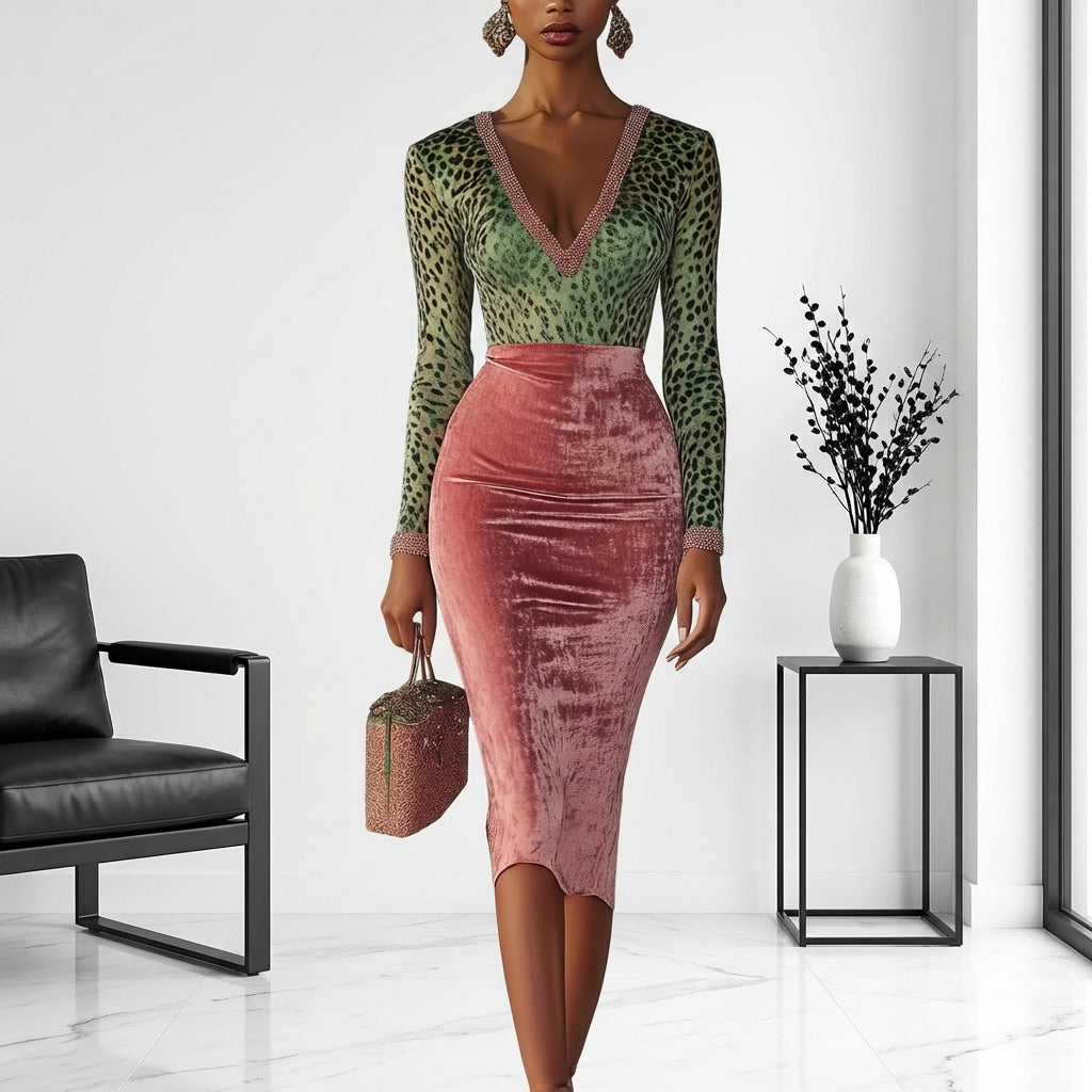 Shiny, Stretchy Velvet Bodycon High-waist Mermaid Skirt