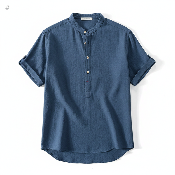 Men's Stand Collar Japanese Ice Silk Linen Short Sleeve T-shirt