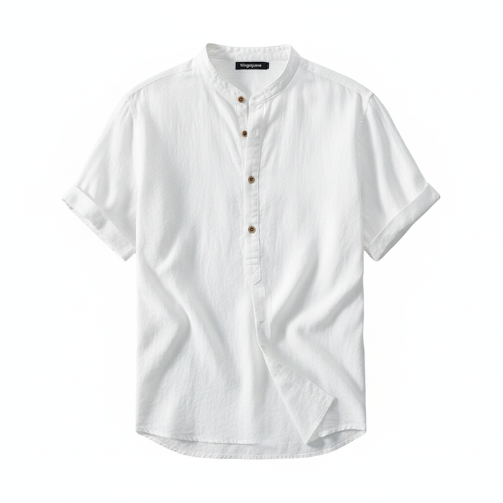 Men's Stand Collar Japanese Ice Silk Linen Short Sleeve T-shirt