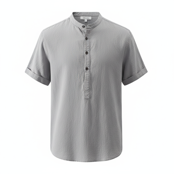 Men's Stand Collar Japanese Ice Silk Linen Short Sleeve T-shirt