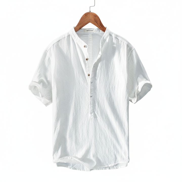 Men's Stand Collar Japanese Ice Silk Linen Short Sleeve T-shirt