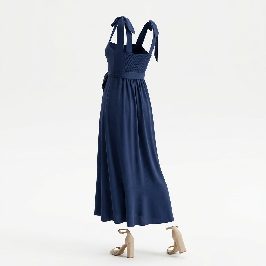 Temperament Suspender Split Dress With Lace-up Design Fashion Summer Ruffled Beach Dresses For Women