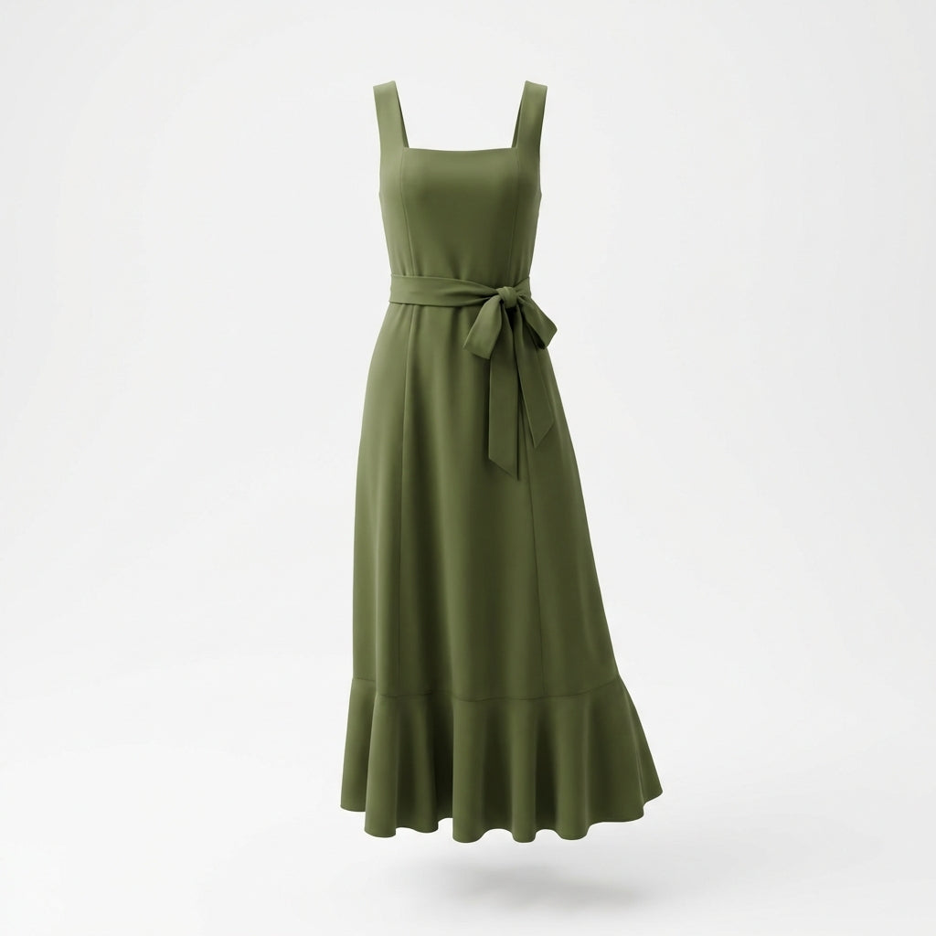 Temperament Suspender Split Dress With Lace-up Design Fashion Summer Ruffled Beach Dresses For Women