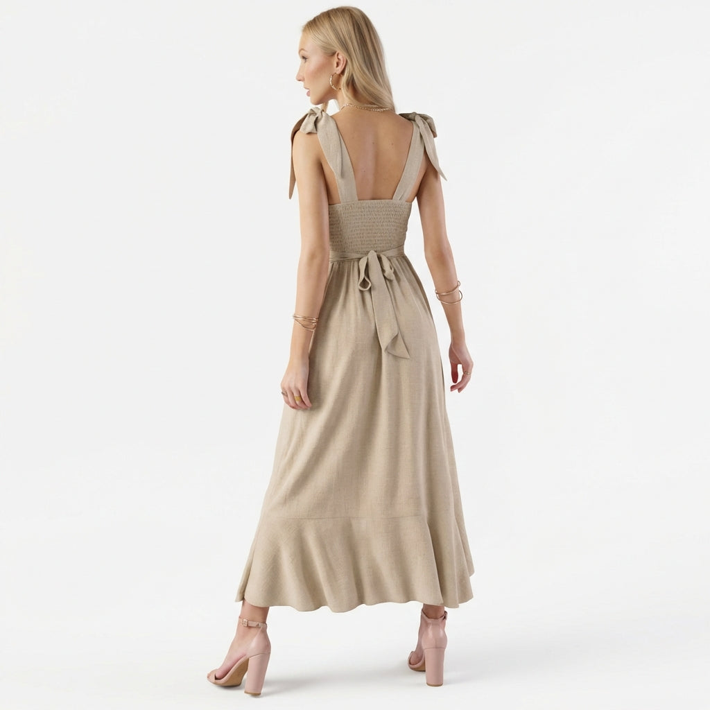 Temperament Suspender Split Dress With Lace-up Design Fashion Summer Ruffled Beach Dresses For Women