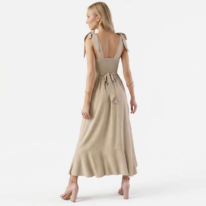 Temperament Suspender Split Dress With Lace-up Design Fashion Summer Ruffled Beach Dresses For Women