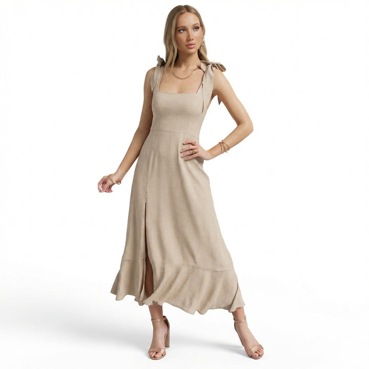 Temperament Suspender Split Dress With Lace-up Design Fashion Summer Ruffled Beach Dresses For Women