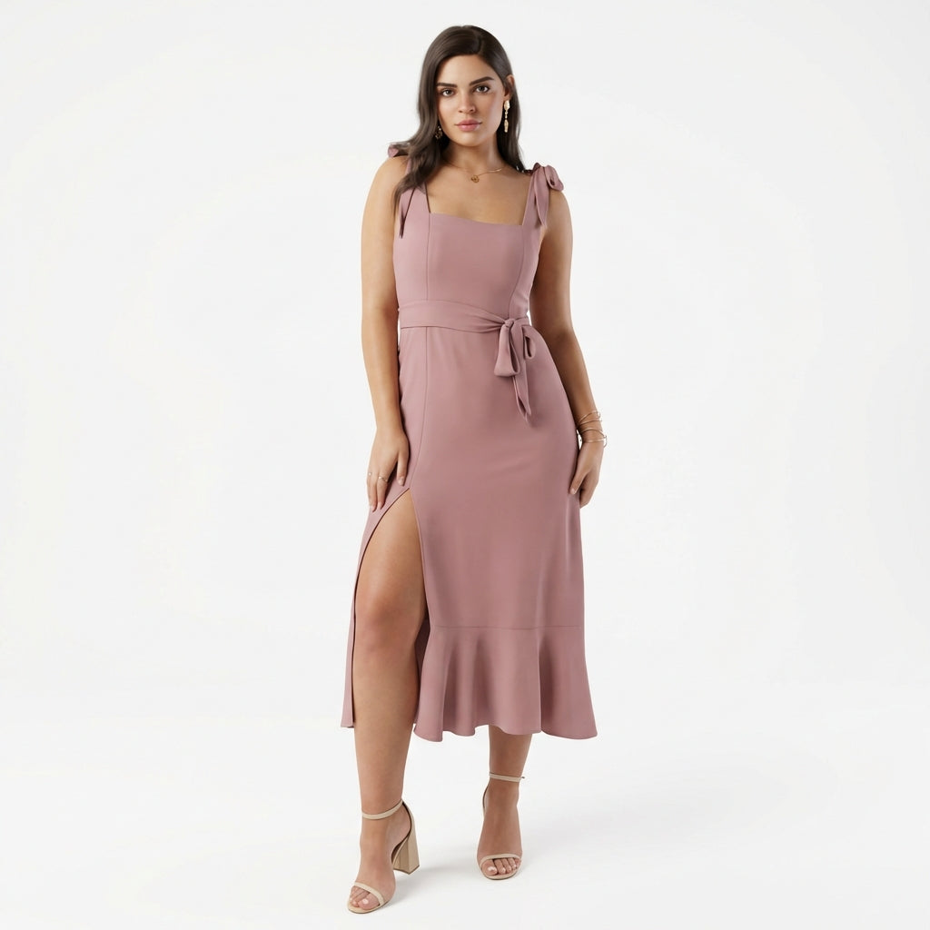 Temperament Suspender Split Dress With Lace-up Design Fashion Summer Ruffled Beach Dresses For Women