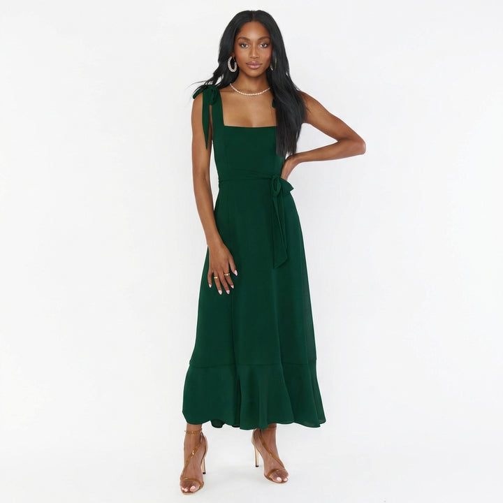 Temperament Suspender Split Dress With Lace-up Design Fashion Summer Ruffled Beach Dresses For Women