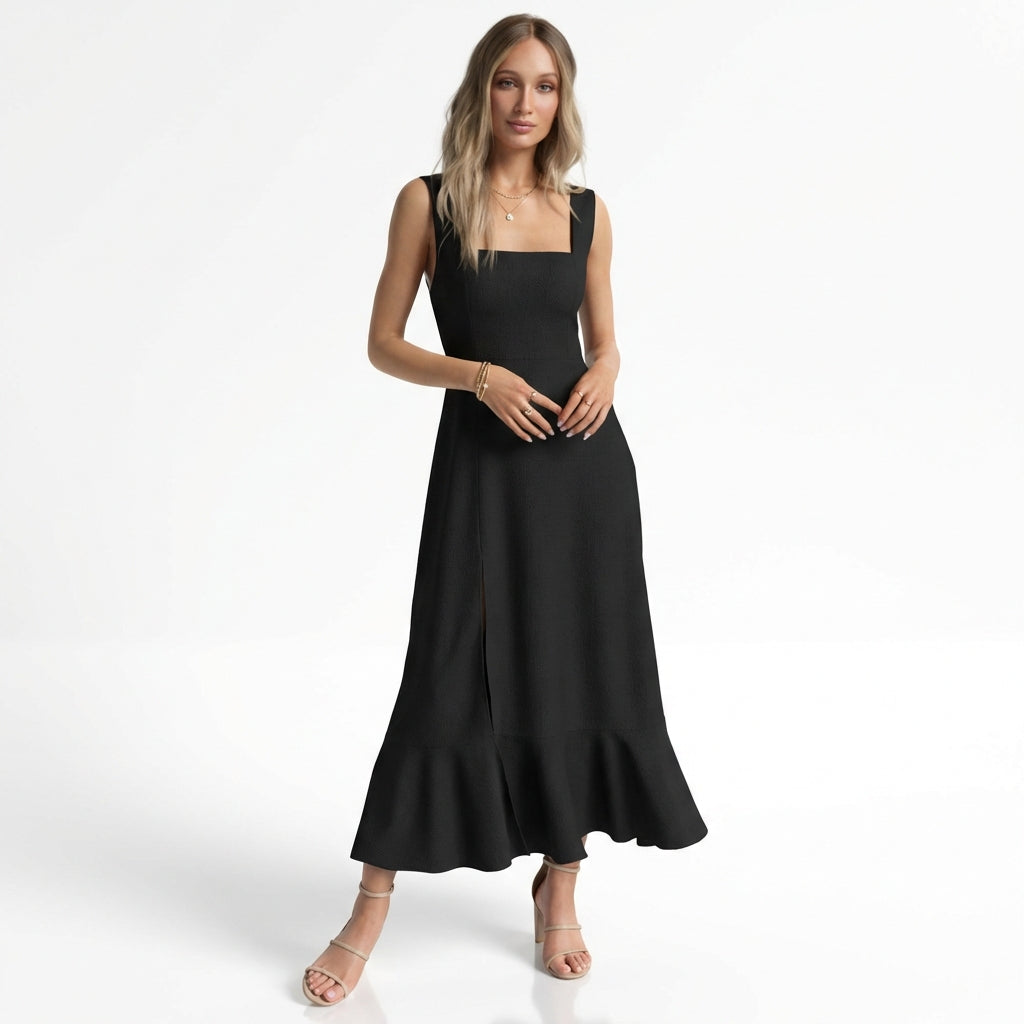 Temperament Suspender Split Dress With Lace-up Design Fashion Summer Ruffled Beach Dresses For Women