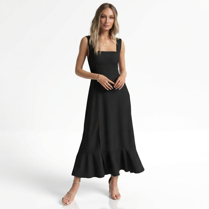 Temperament Suspender Split Dress With Lace-up Design Fashion Summer Ruffled Beach Dresses For Women