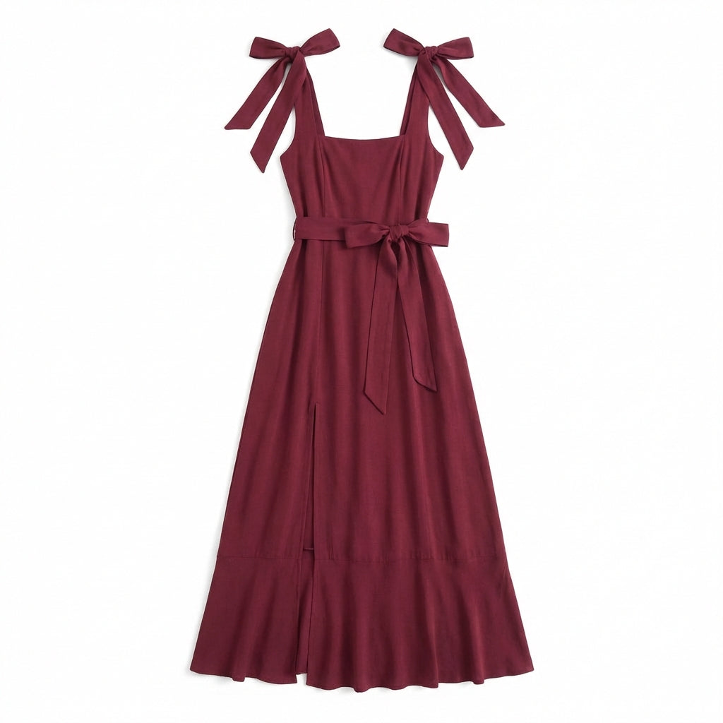 Temperament Suspender Split Dress With Lace-up Design Fashion Summer Ruffled Beach Dresses For Women