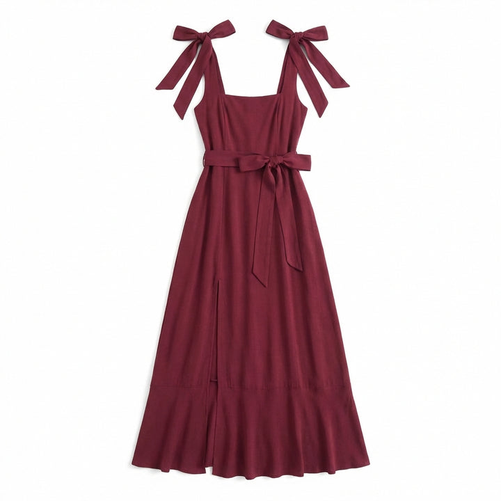 Temperament Suspender Split Dress With Lace-up Design Fashion Summer Ruffled Beach Dresses For Women