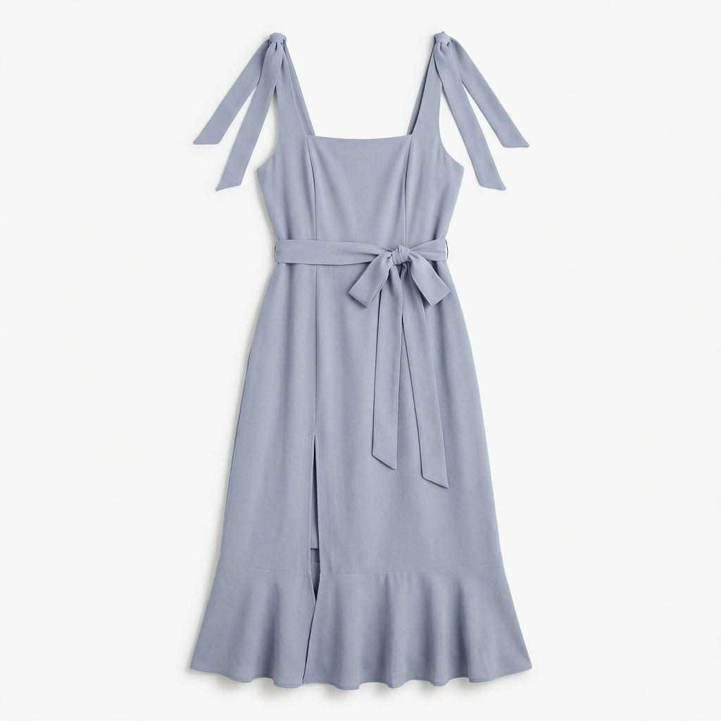 Temperament Suspender Split Dress With Lace-up Design Fashion Summer Ruffled Beach Dresses For Women