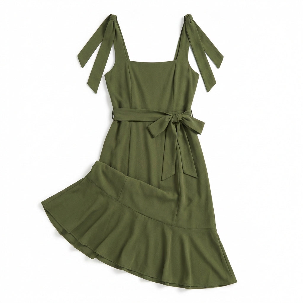 Temperament Suspender Split Dress With Lace-up Design Fashion Summer Ruffled Beach Dresses For Women