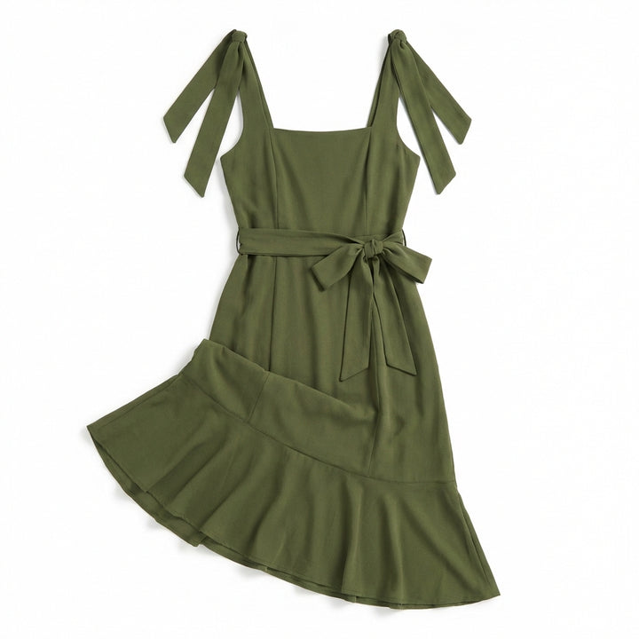 Temperament Suspender Split Dress With Lace-up Design Fashion Summer Ruffled Beach Dresses For Women