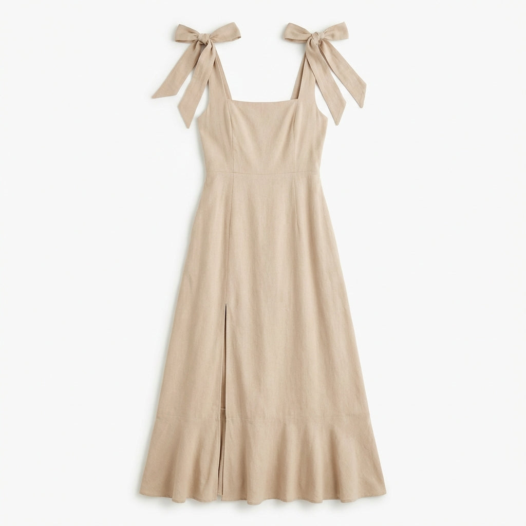 Temperament Suspender Split Dress With Lace-up Design Fashion Summer Ruffled Beach Dresses For Women