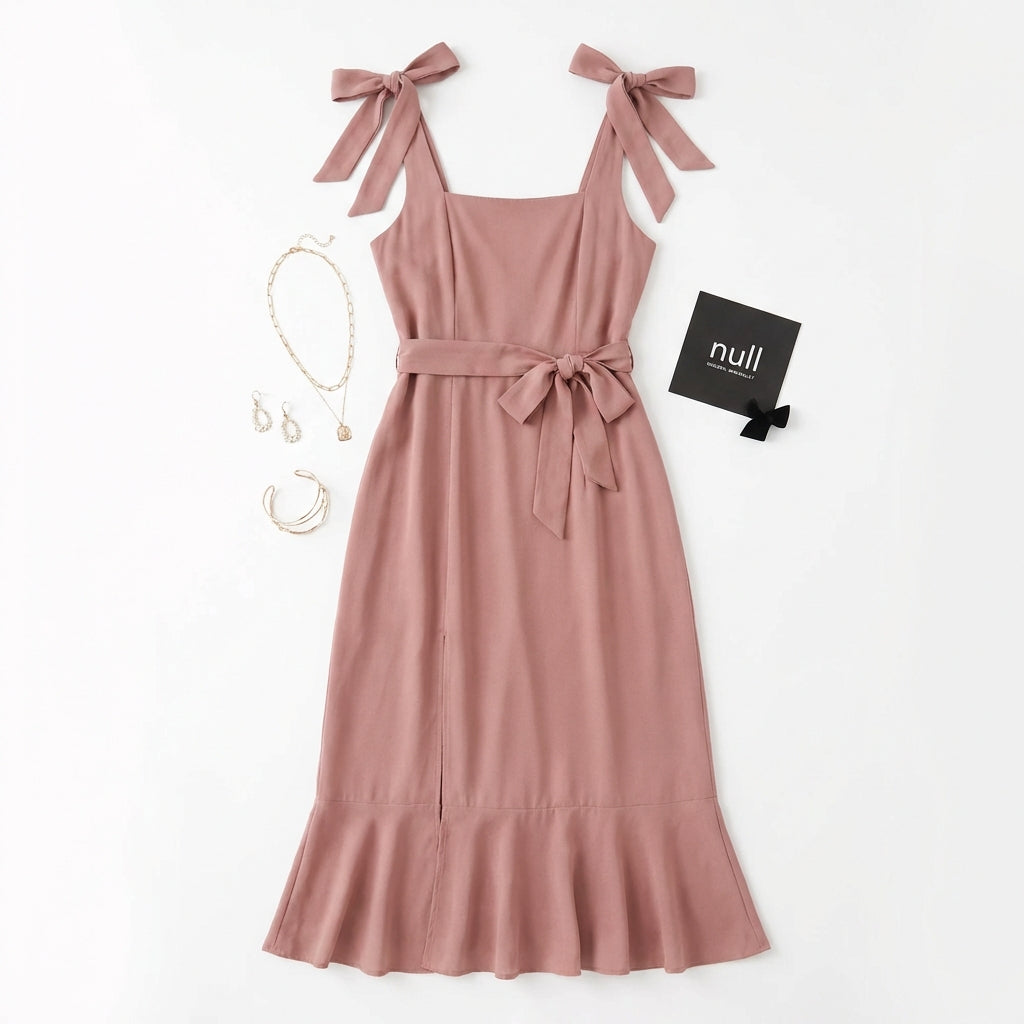 Temperament Suspender Split Dress With Lace-up Design Fashion Summer Ruffled Beach Dresses For Women