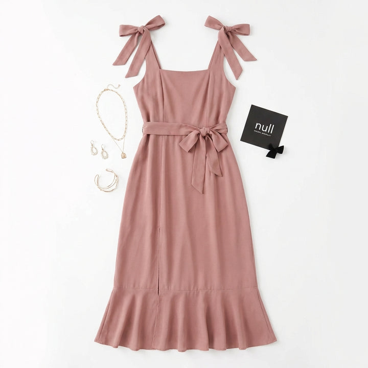 Temperament Suspender Split Dress With Lace-up Design Fashion Summer Ruffled Beach Dresses For Women