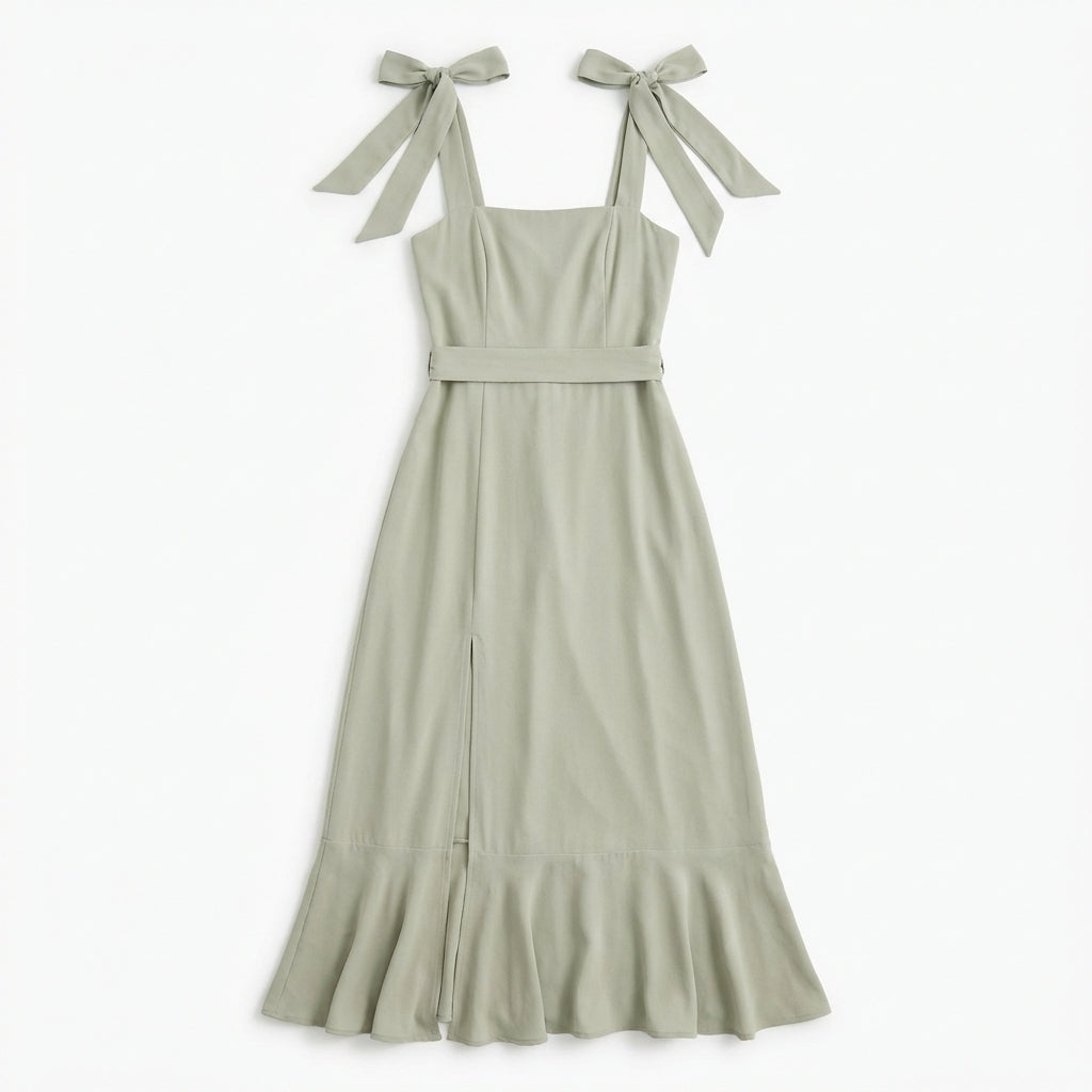 Temperament Suspender Split Dress With Lace-up Design Fashion Summer Ruffled Beach Dresses For Women