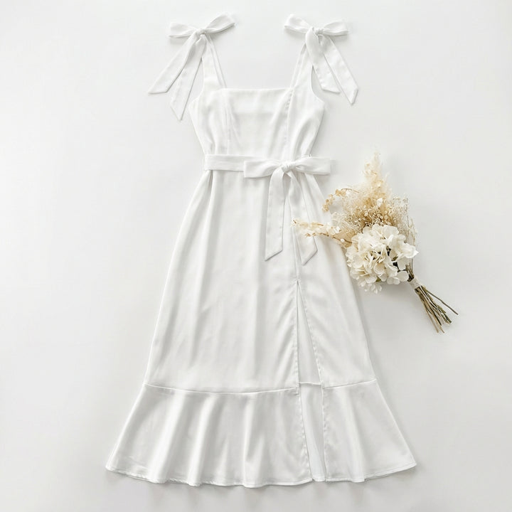 Temperament Suspender Split Dress With Lace-up Design Fashion Summer Ruffled Beach Dresses For Women